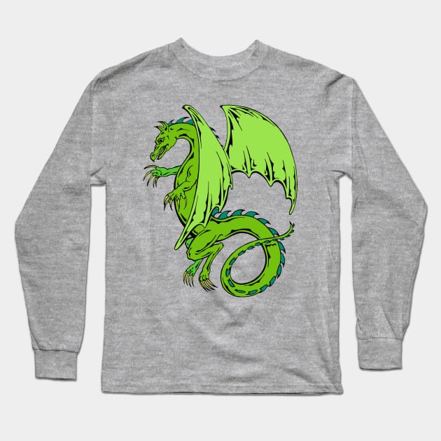 Green Dragon Long Sleeve T-Shirt by artfulfreddy